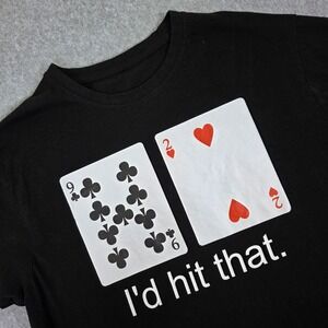 Blackjack I'd Hit That Cards Graphic T-Shirt Men's Large Black Gambling Tee